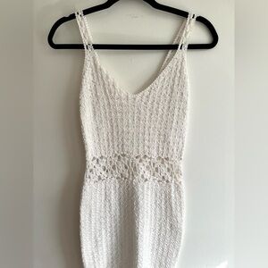 White Crochet Maxi Swim Cover Up Dress Boho Beach Coverup Size S